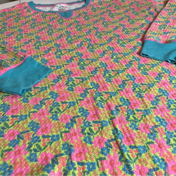Natural Life XL Floral Thermal Knit Pajama Top Pink Blue Cozy Oversize Cabincore - Picture 8 of 10
